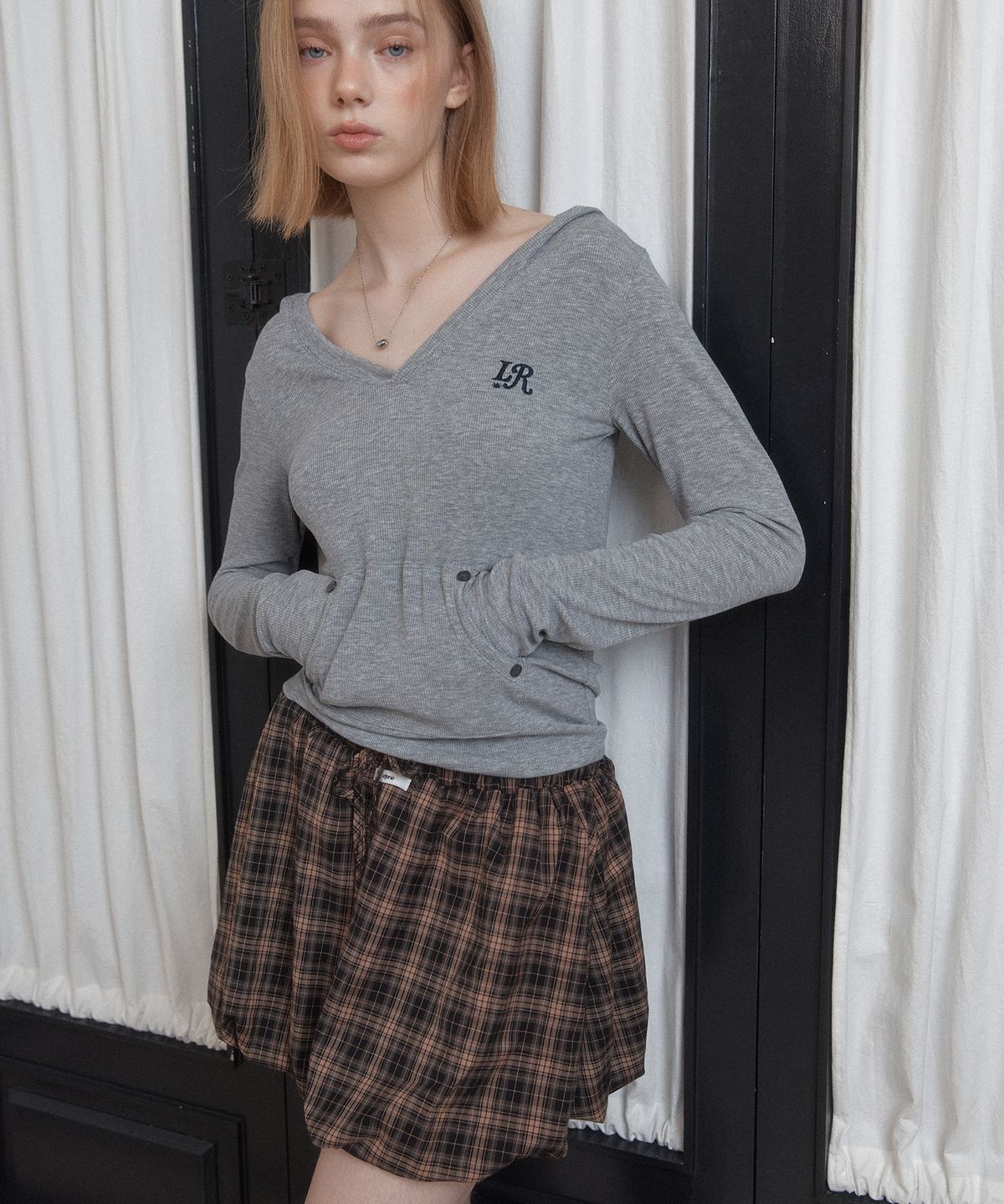 레터리(LETERIE) BALLOON CHECK SKIRT_YELLOW