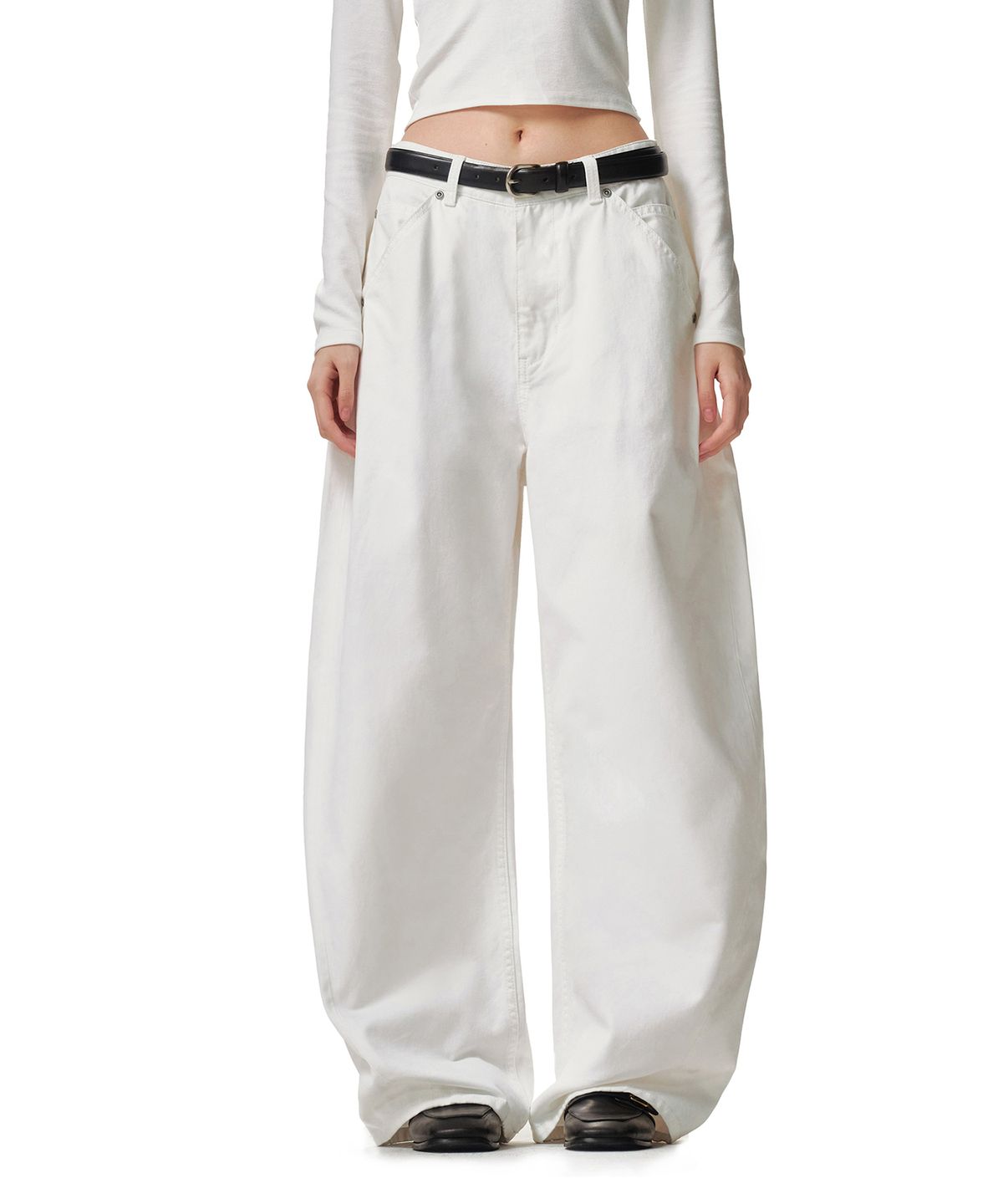 데케트 우먼(DECET WOMEN) Cinchback Barrel Wide Leg Pants DCWPT022WHITE