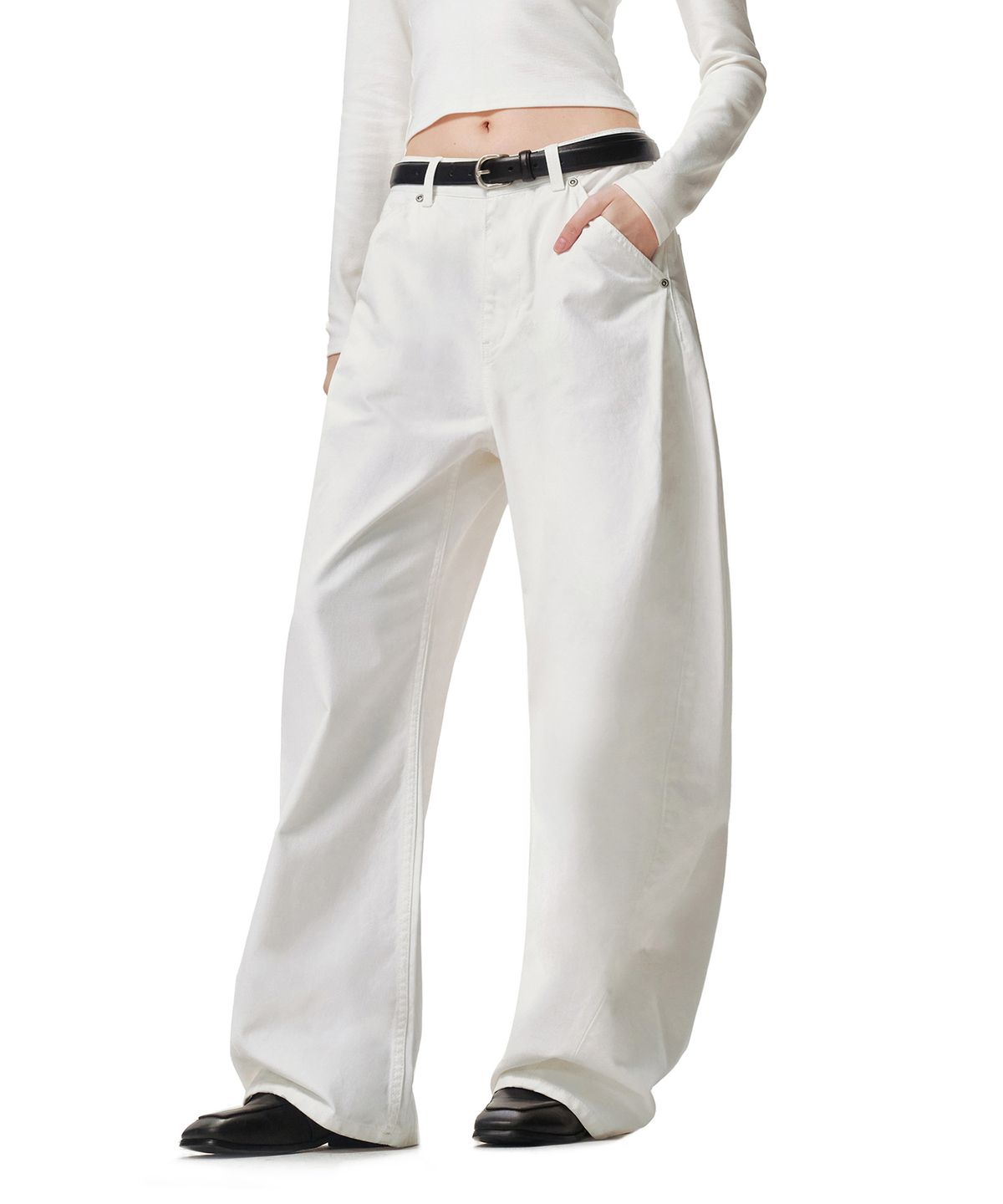 데케트 우먼(DECET WOMEN) Cinchback Barrel Wide Leg Pants DCWPT022WHITE