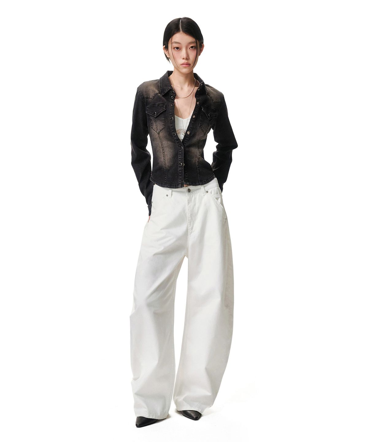 데케트 우먼(DECET WOMEN) Cinchback Barrel Wide Leg Pants DCWPT022WHITE