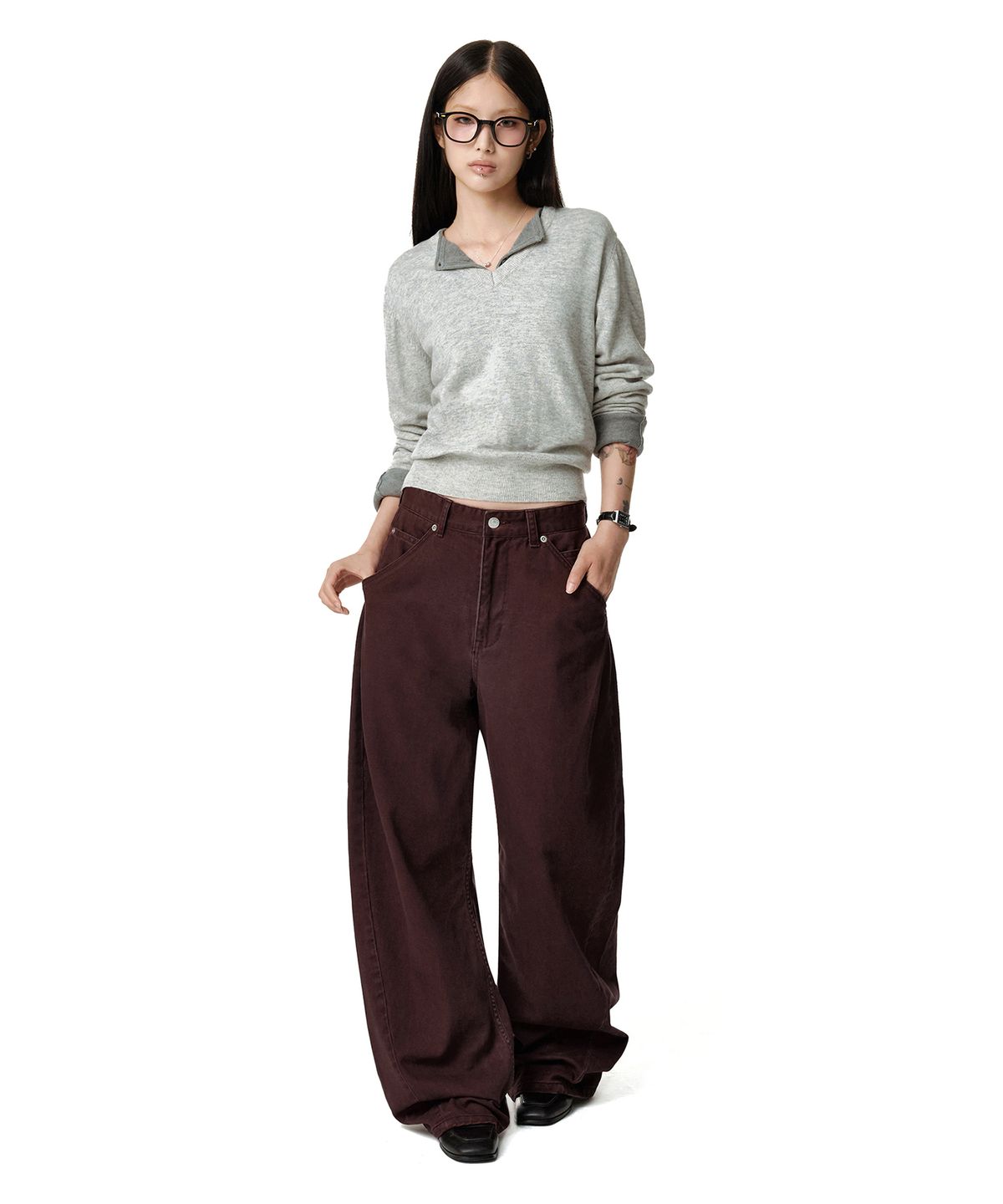 데케트 우먼(DECET WOMEN) Cinchback Barrel Wide Leg Pants DCWPT022PURPLE