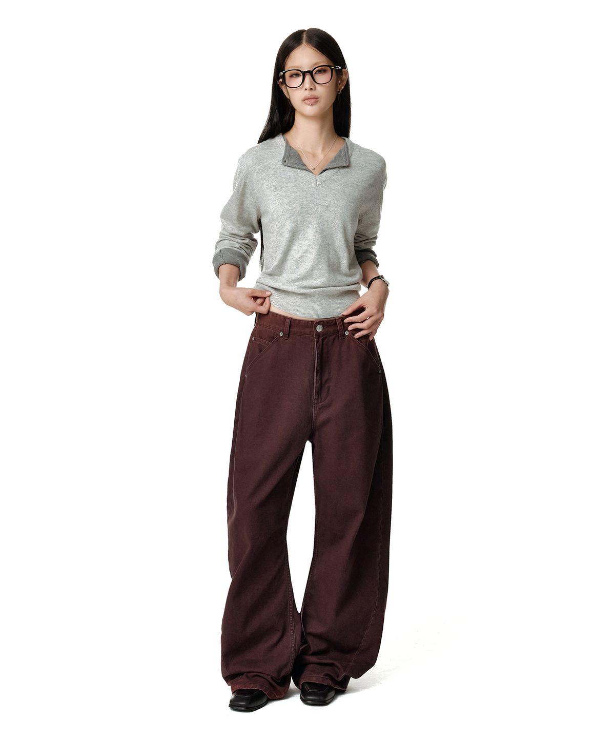 데케트 우먼(DECET WOMEN) Cinchback Barrel Wide Leg Pants DCWPT022PURPLE