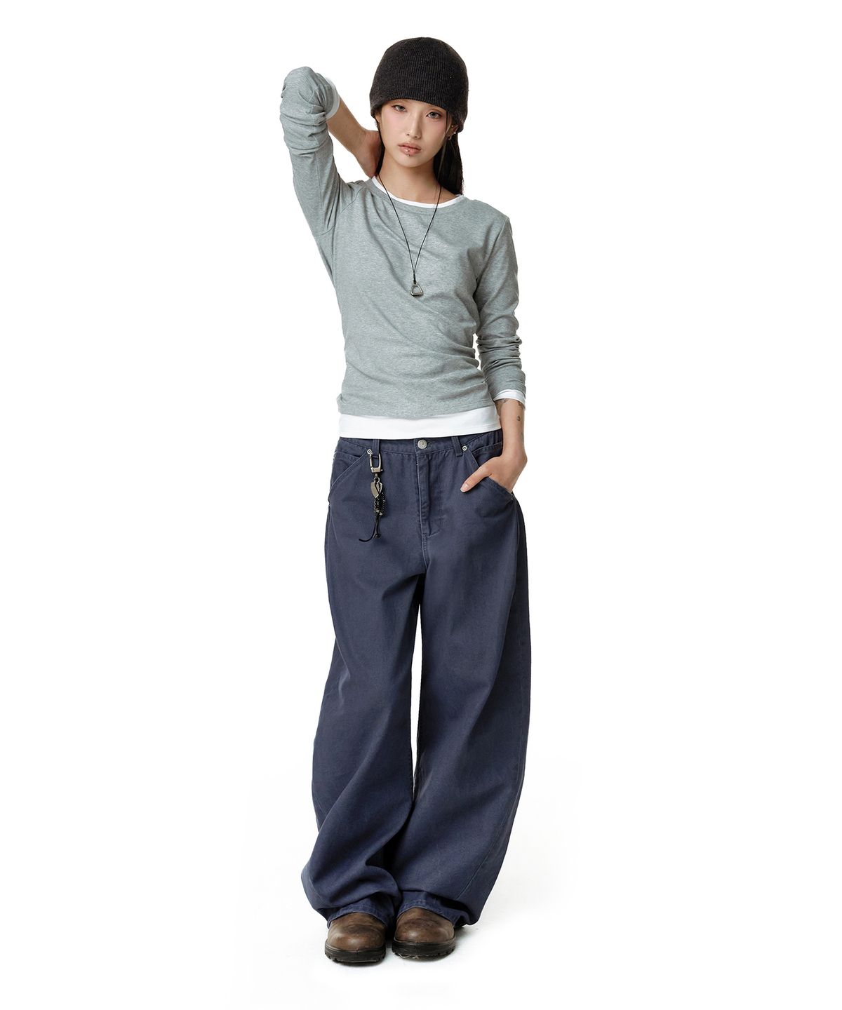 데케트 우먼(DECET WOMEN) Cinchback Barrel Wide Leg Pants DCWPT022NAVY
