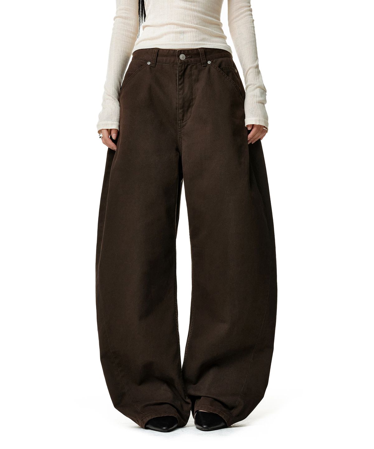 데케트 우먼(DECET WOMEN) Cinchback Barrel Wide Leg Pants DCWPT022BROWN