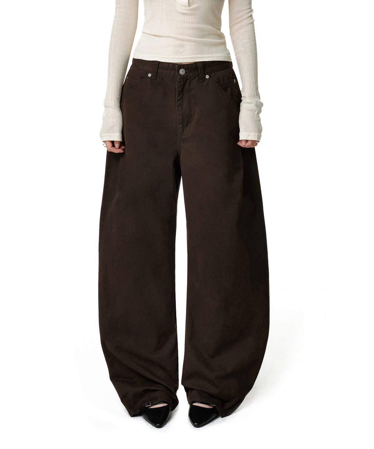 데케트 우먼(DECET WOMEN) Cinchback Barrel Wide Leg Pants DCWPT022BROWN