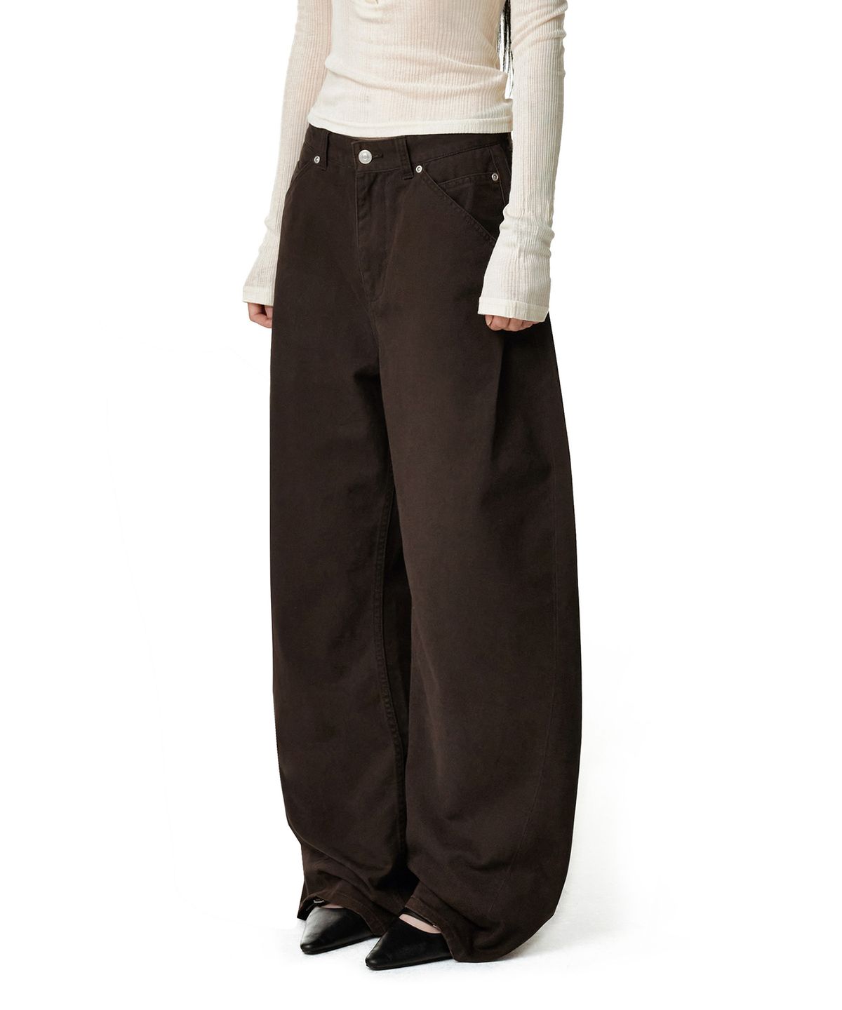 데케트 우먼(DECET WOMEN) Cinchback Barrel Wide Leg Pants DCWPT022BROWN