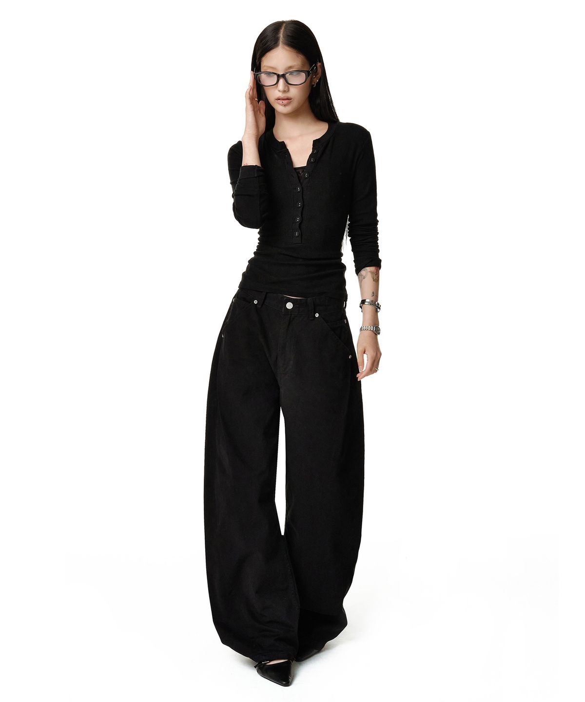 데케트 우먼(DECET WOMEN) Cinchback Barrel Wide Leg Pants DCWPT022BLACK