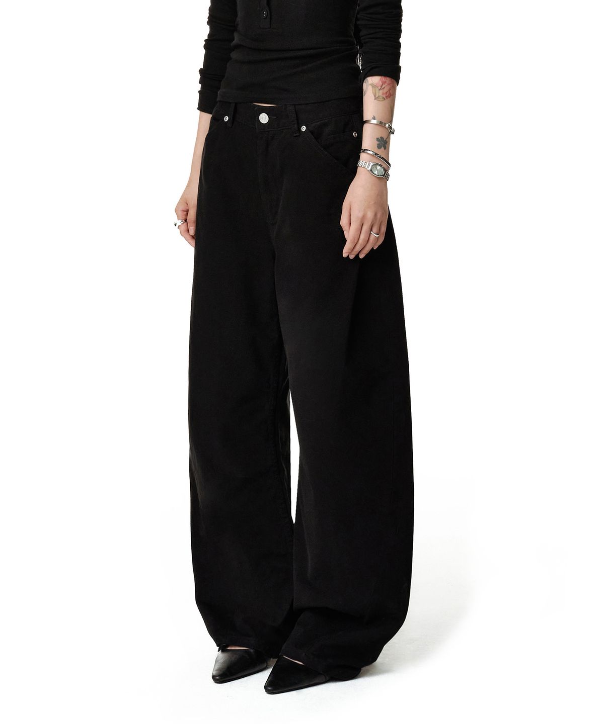 데케트 우먼(DECET WOMEN) Cinchback Barrel Wide Leg Pants DCWPT022BLACK