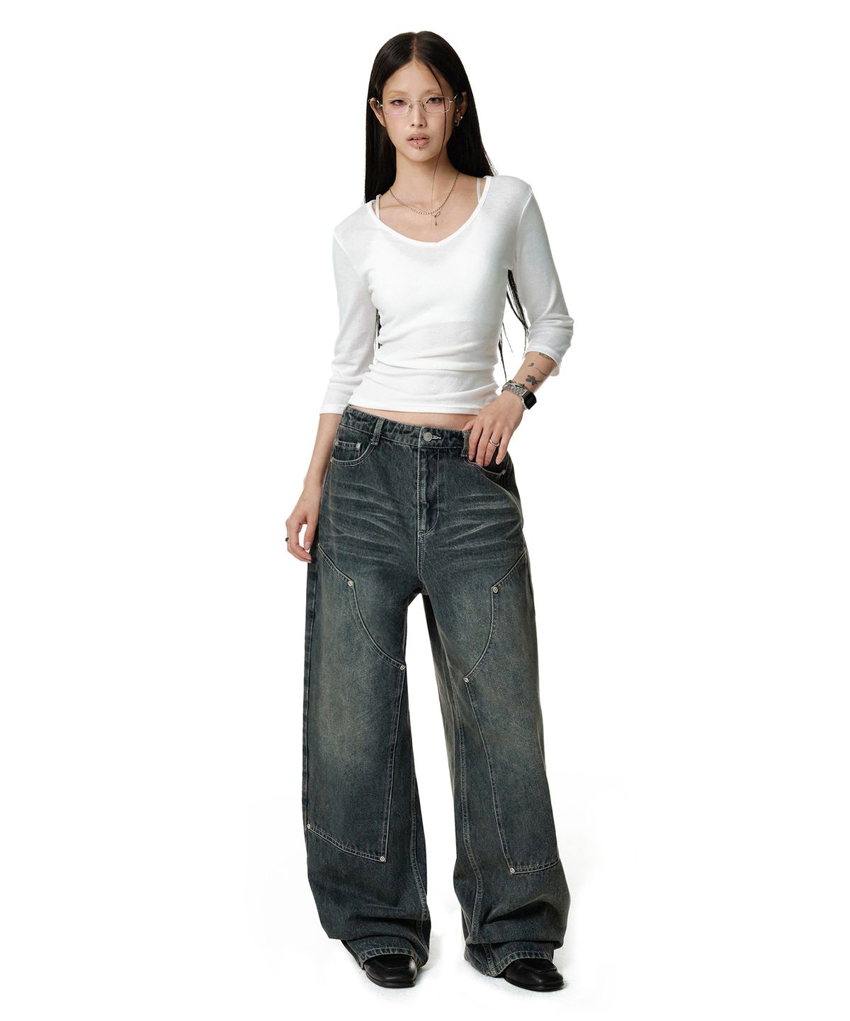 데케트 우먼(DECET WOMEN) Double Knee Barrel Jeans DCWPT043BLUE