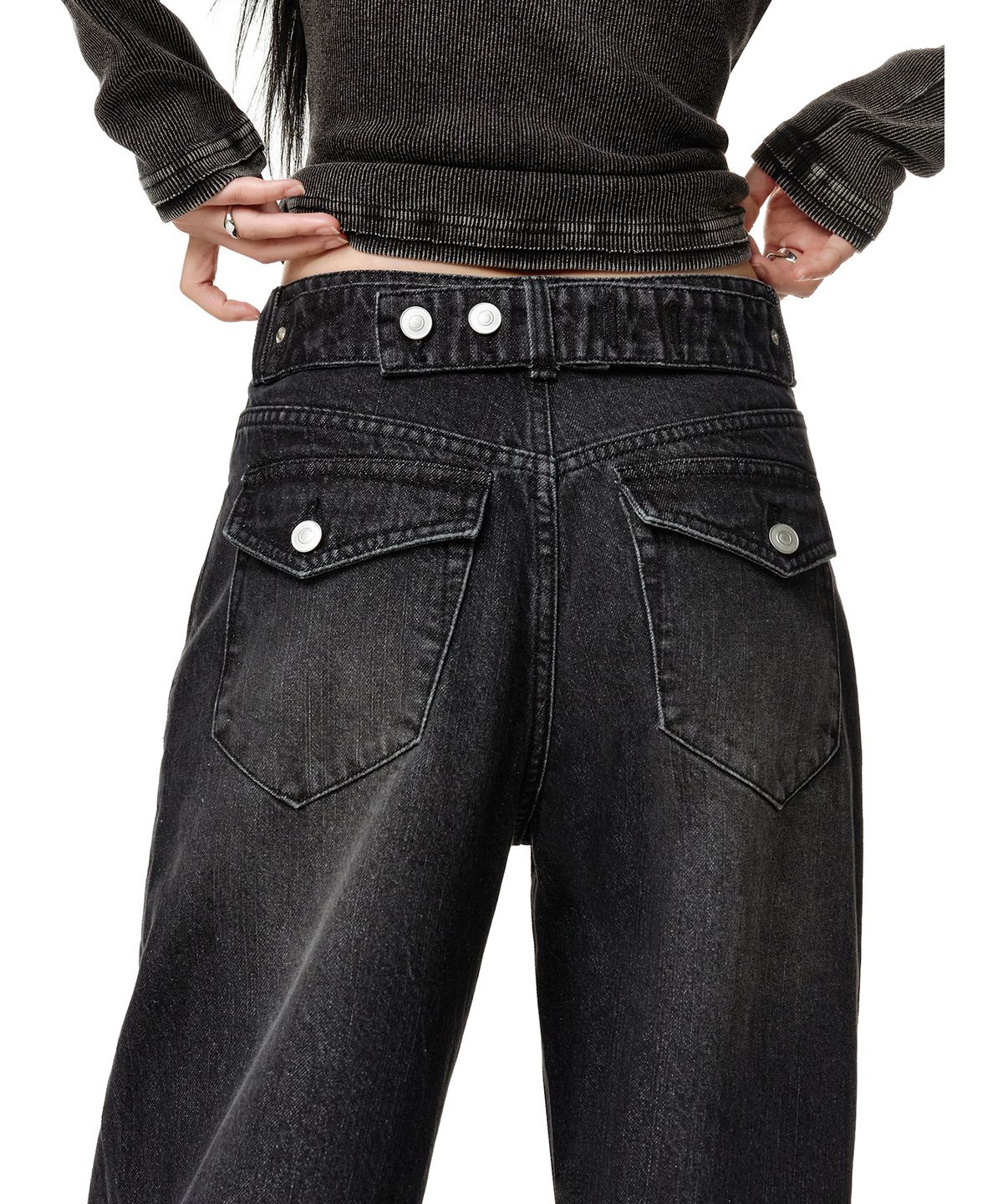 데케트 우먼(DECET WOMEN) Adjustable Back Wide Jeans DCWPT032BLACK