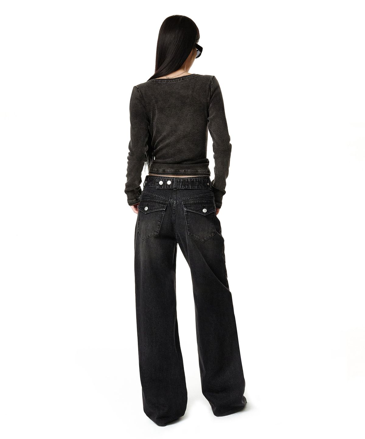 데케트 우먼(DECET WOMEN) Adjustable Back Wide Jeans DCWPT032BLACK