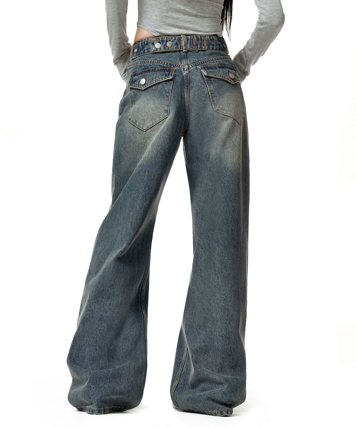 데케트 우먼(DECET WOMEN) Adjustable Back Wide Jeans DCWPT032BLUE