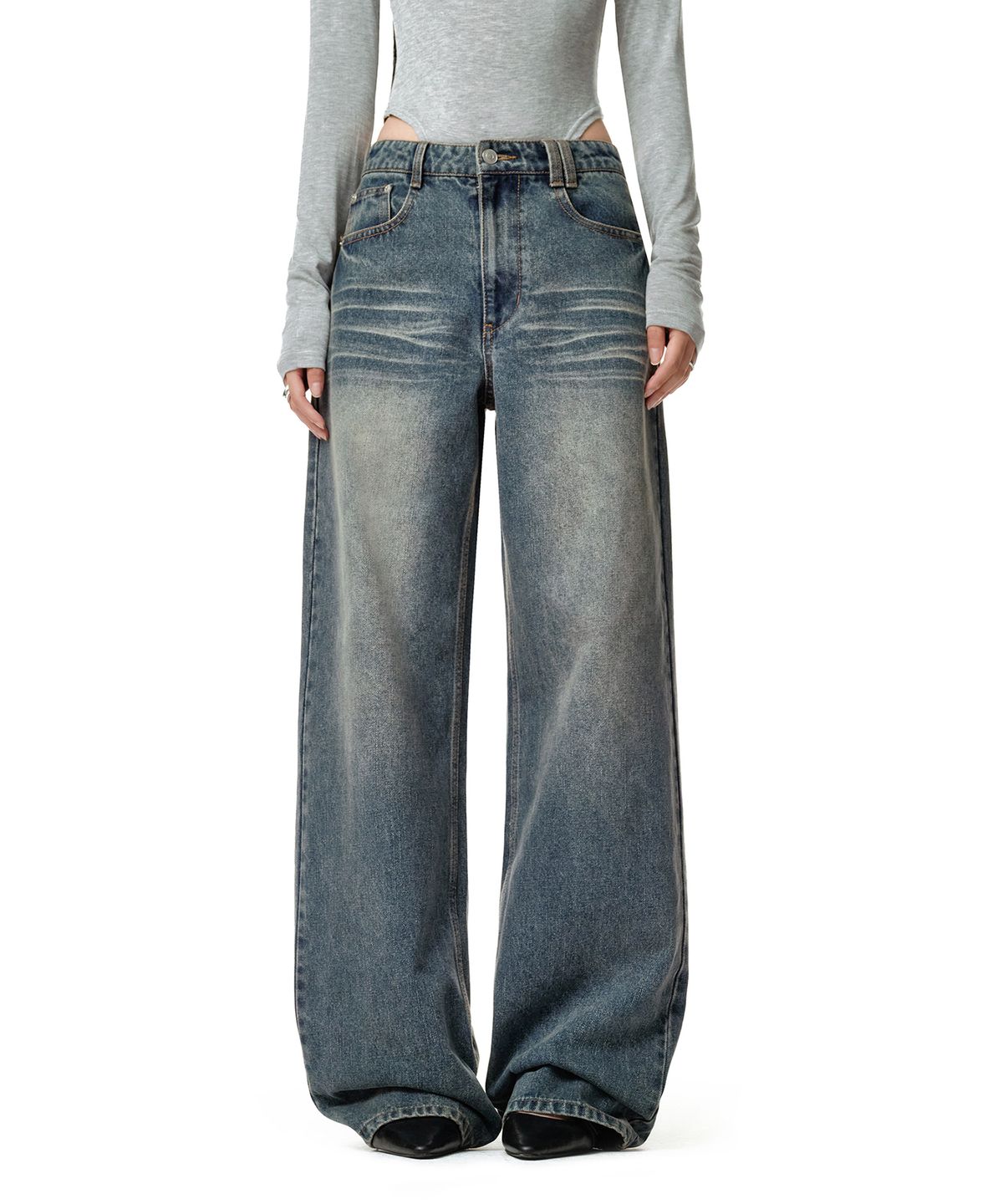데케트 우먼(DECET WOMEN) Adjustable Back Wide Jeans DCWPT032BLUE