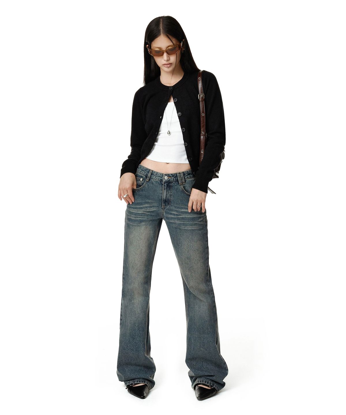 데케트 우먼(DECET WOMEN) Adjustable Back Low Rise Relaxed Flared Jeans DCWPT031BLUE