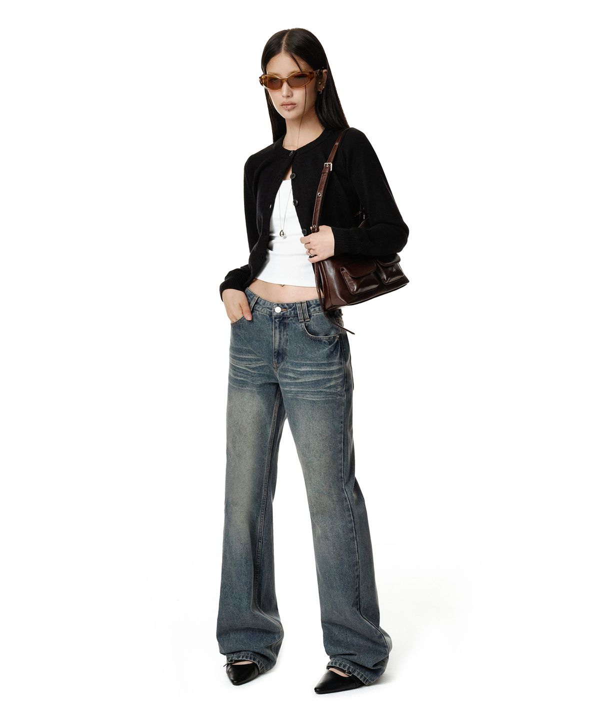 데케트 우먼(DECET WOMEN) Adjustable Back Low Rise Relaxed Flared Jeans DCWPT031BLUE