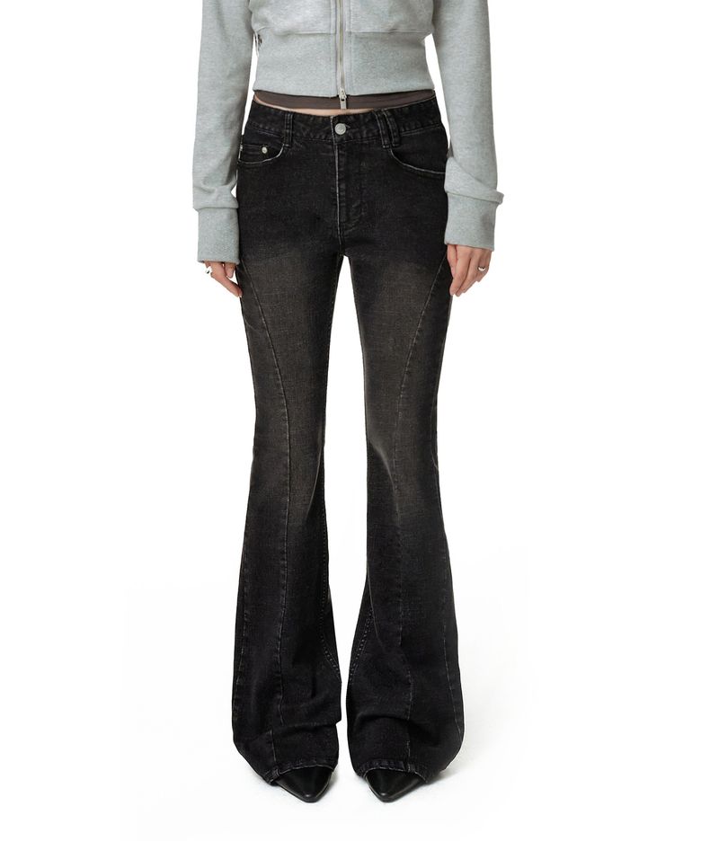 Adjustable  Back Low Rise Slim Flared Jeans DCWPT030BLACK