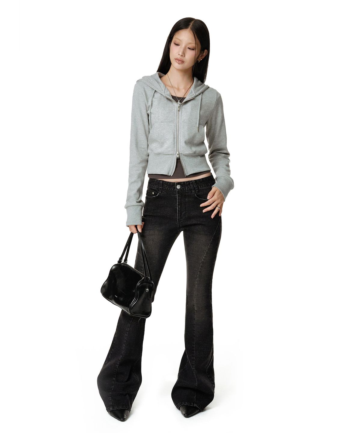 데케트 우먼(DECET WOMEN) Adjustable  Back Low Rise Slim Flared Jeans DCWPT030BLACK