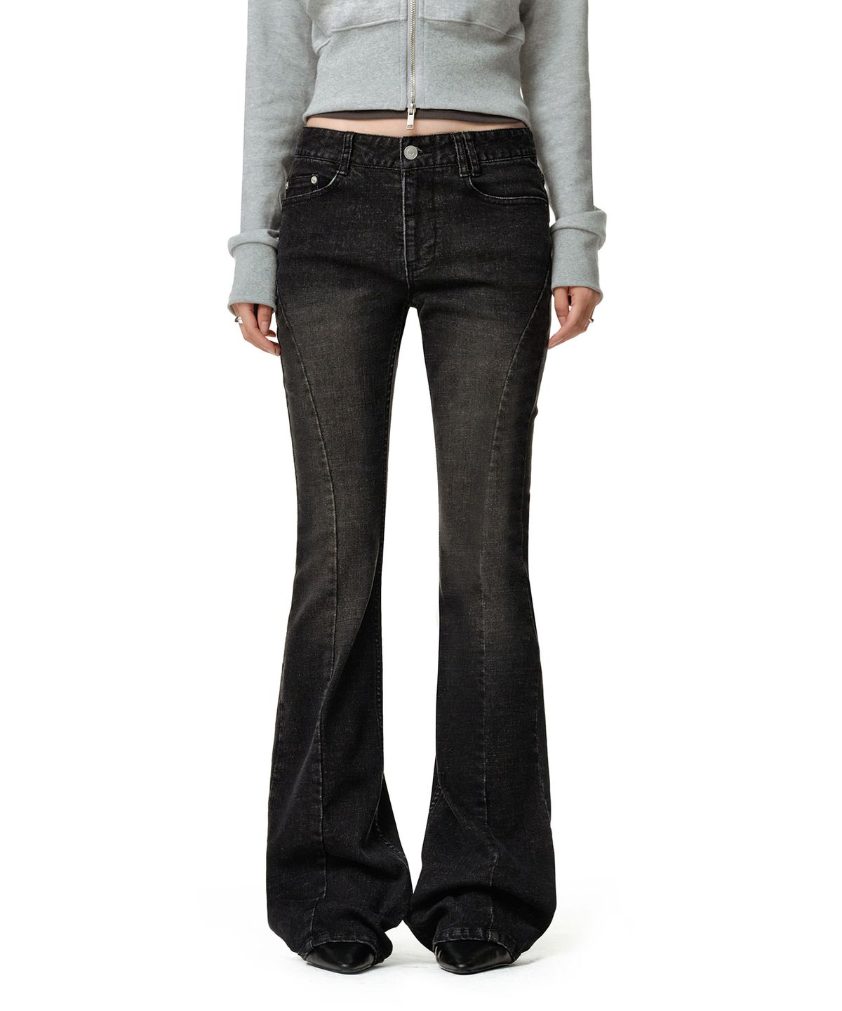 데케트 우먼(DECET WOMEN) Adjustable  Back Low Rise Slim Flared Jeans DCWPT030BLACK