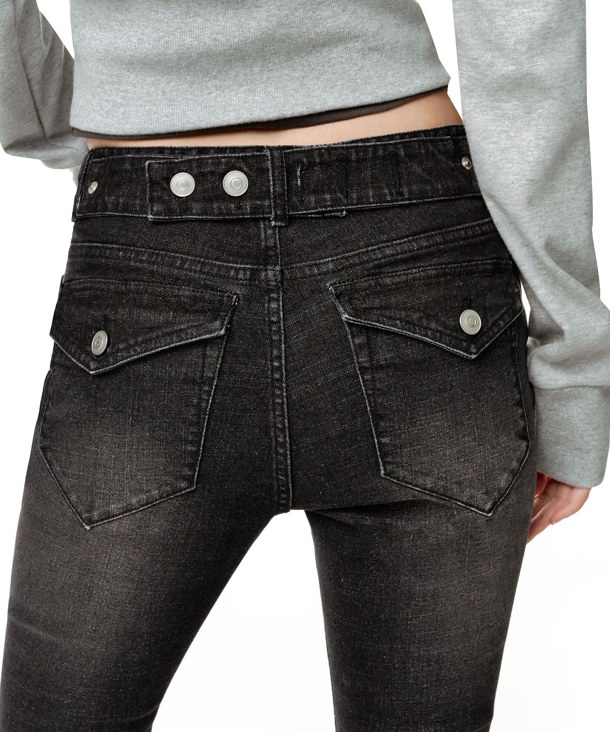 데케트 우먼(DECET WOMEN) Adjustable  Back Low Rise Slim Flared Jeans DCWPT030BLACK