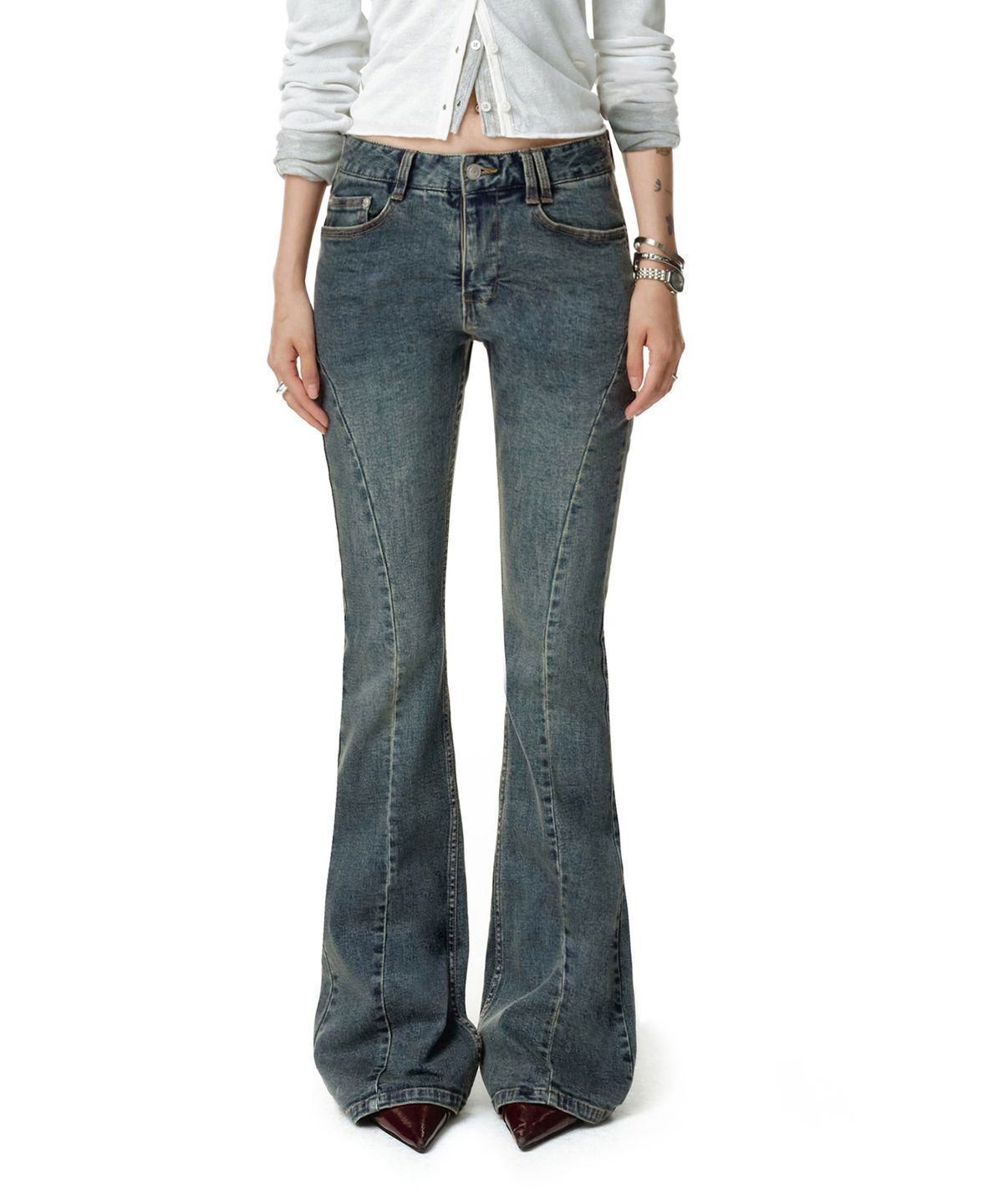 데케트 우먼(DECET WOMEN) Adjustable  Back Low Rise Slim Flared Jeans DCWPT030BLUE