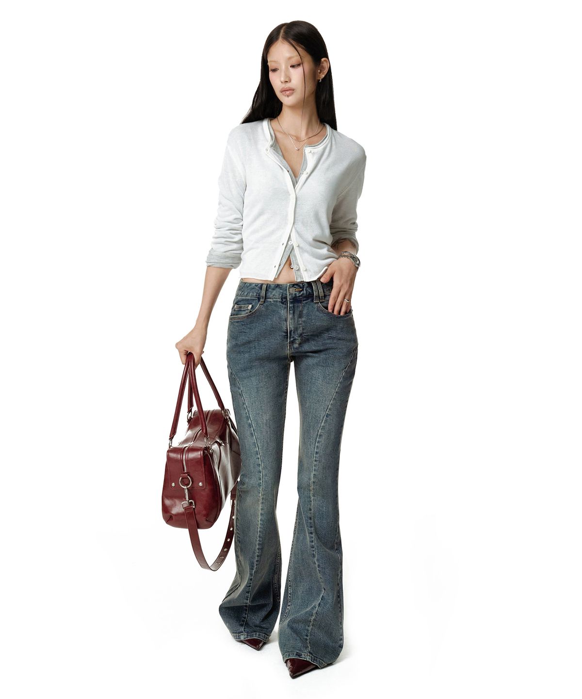 데케트 우먼(DECET WOMEN) Adjustable  Back Low Rise Slim Flared Jeans DCWPT030BLUE