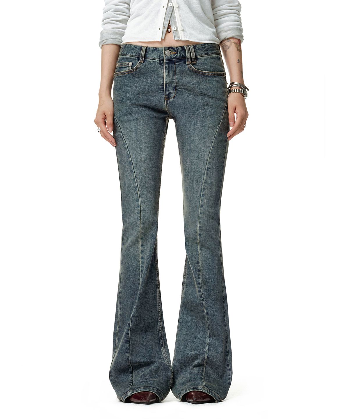 데케트 우먼(DECET WOMEN) Adjustable  Back Low Rise Slim Flared Jeans DCWPT030BLUE