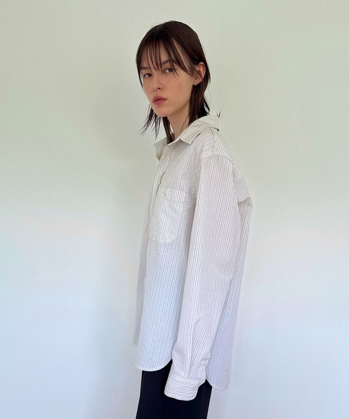 다이애그널(DIAGONAL) STRIPE POCKET SHIRTS (ivory)