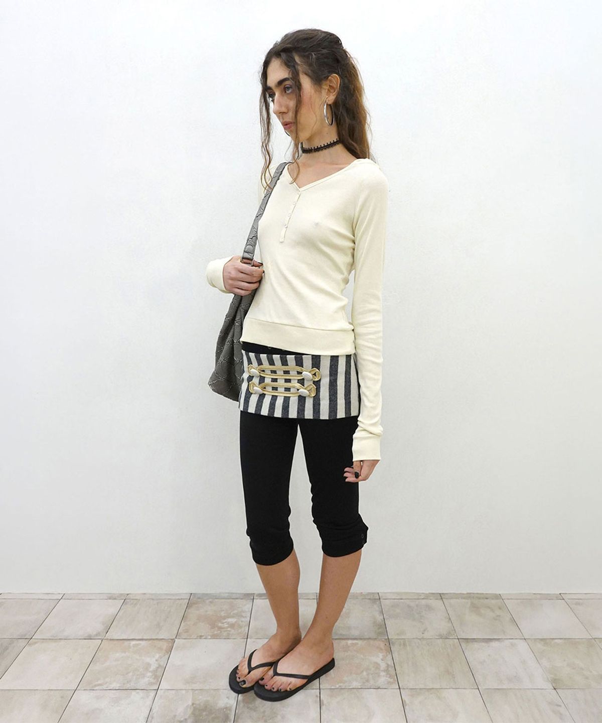 스컬프터(SCULPTOR) Wool Micro Skirt Gray Stripe