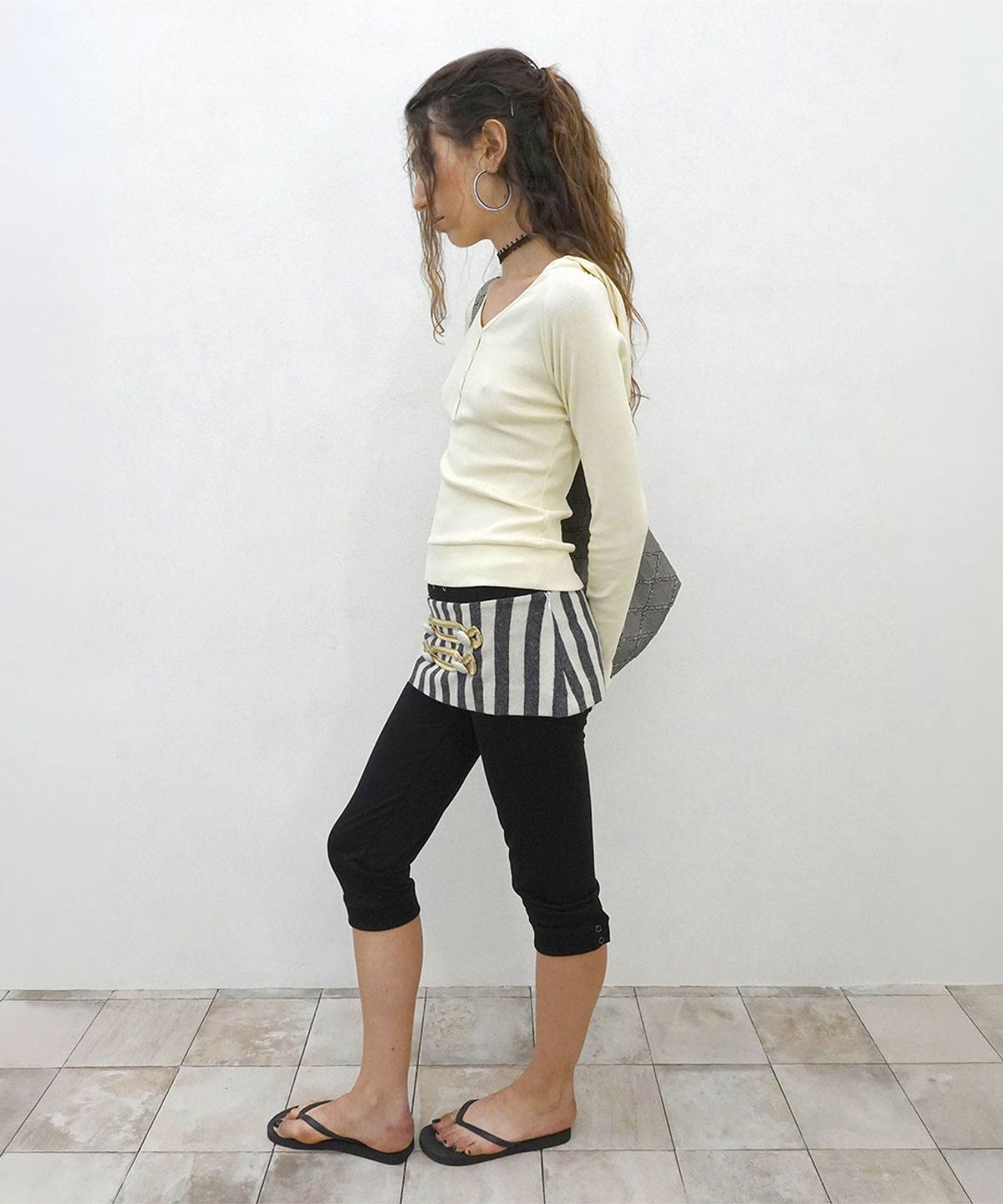 스컬프터(SCULPTOR) Wool Micro Skirt Gray Stripe
