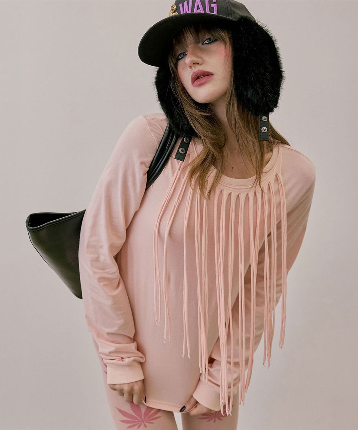 스컬프터(SCULPTOR) Fringe Sleeve Tee Apricot
