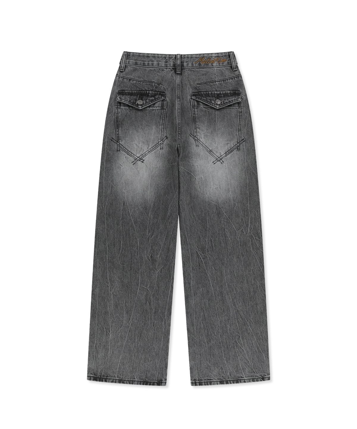 마뗑킴(MATIN KIM) MATIN WAIST LOGO WIDE DENIM PANTS IN GREY