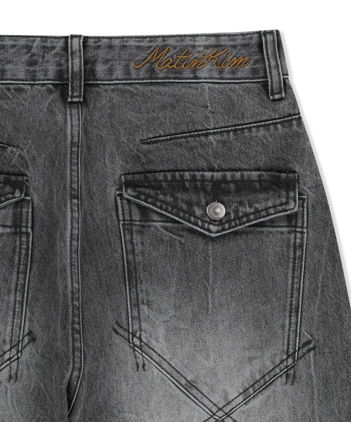 마뗑킴(MATIN KIM) MATIN WAIST LOGO WIDE DENIM PANTS IN GREY
