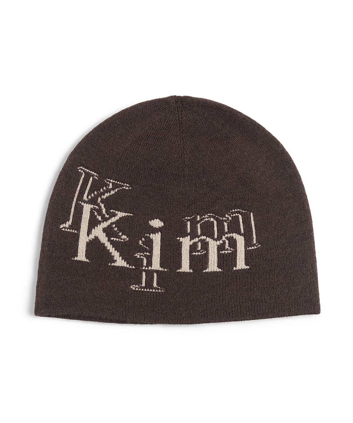 마뗑킴(MATIN KIM) STROKE LOGO JACQUARD BEANIE IN BROWN