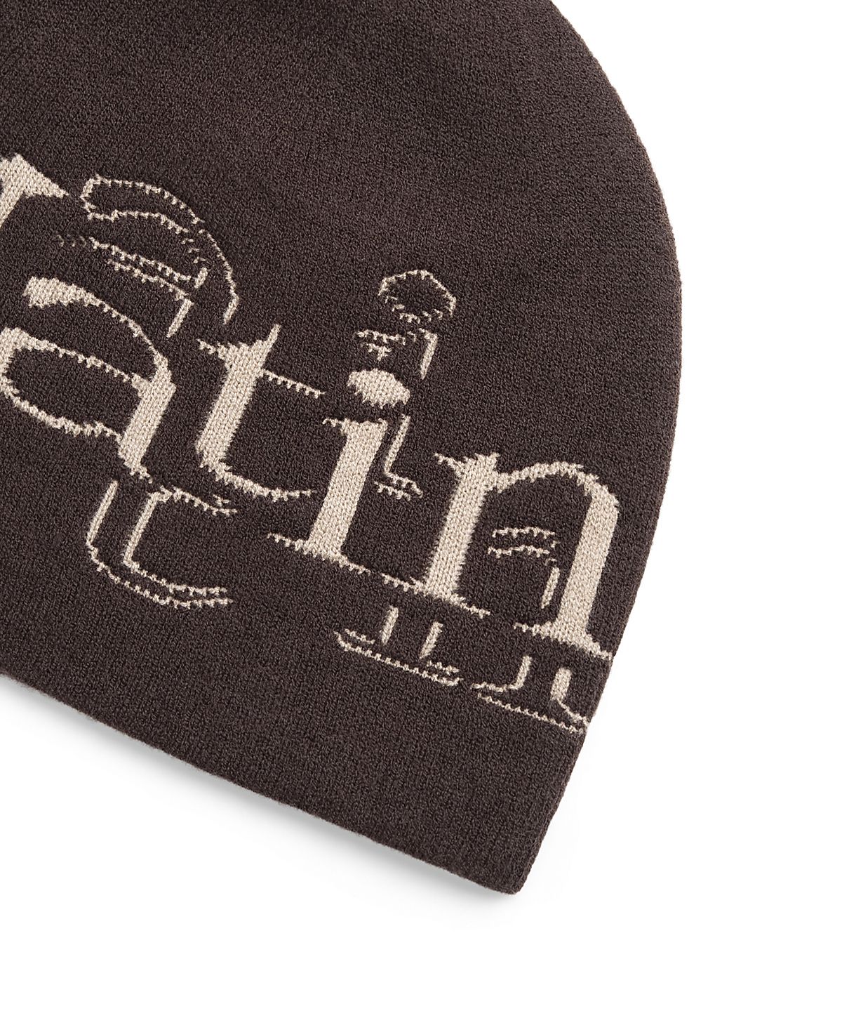 마뗑킴(MATIN KIM) STROKE LOGO JACQUARD BEANIE IN BROWN