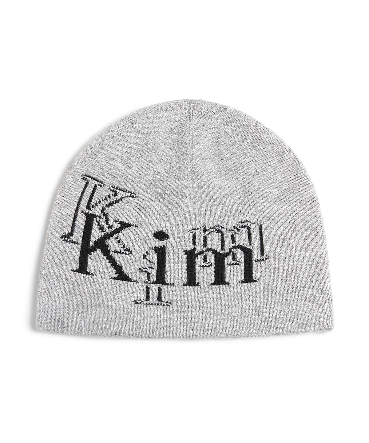마뗑킴(MATIN KIM) STROKE LOGO JACQUARD BEANIE IN GREY