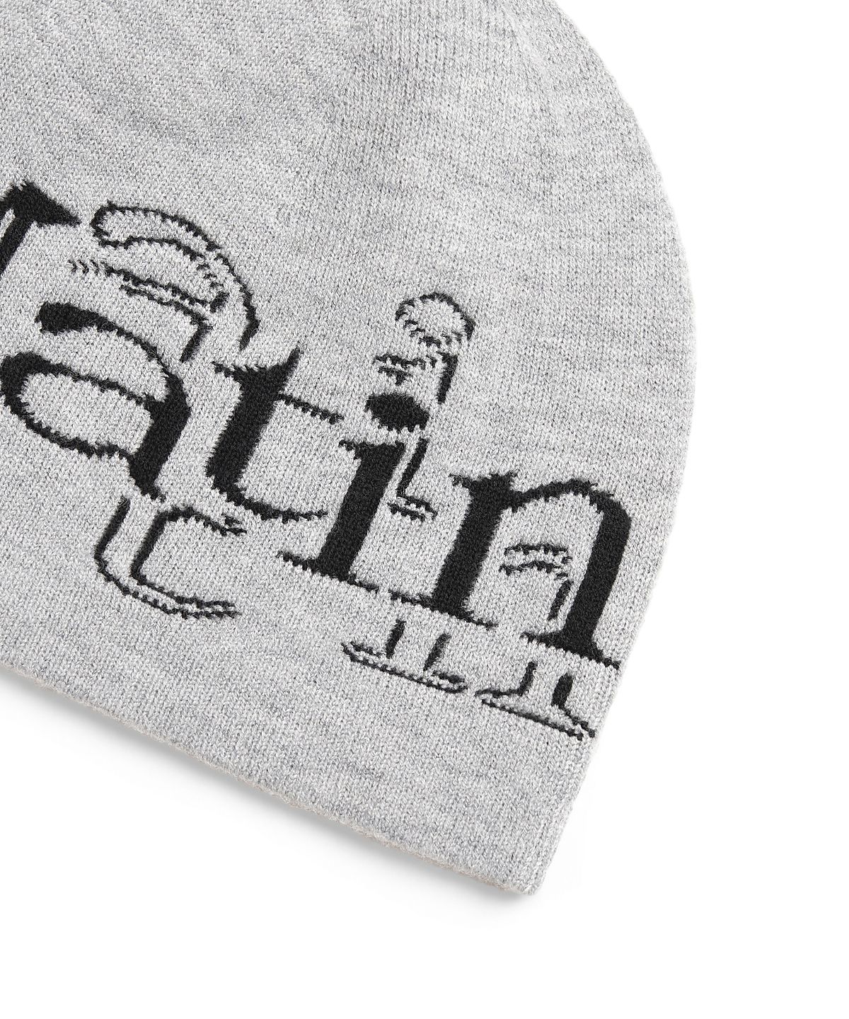 마뗑킴(MATIN KIM) STROKE LOGO JACQUARD BEANIE IN GREY