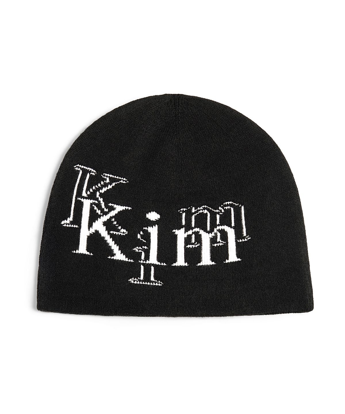마뗑킴(MATIN KIM) STROKE LOGO JACQUARD BEANIE IN BLACK