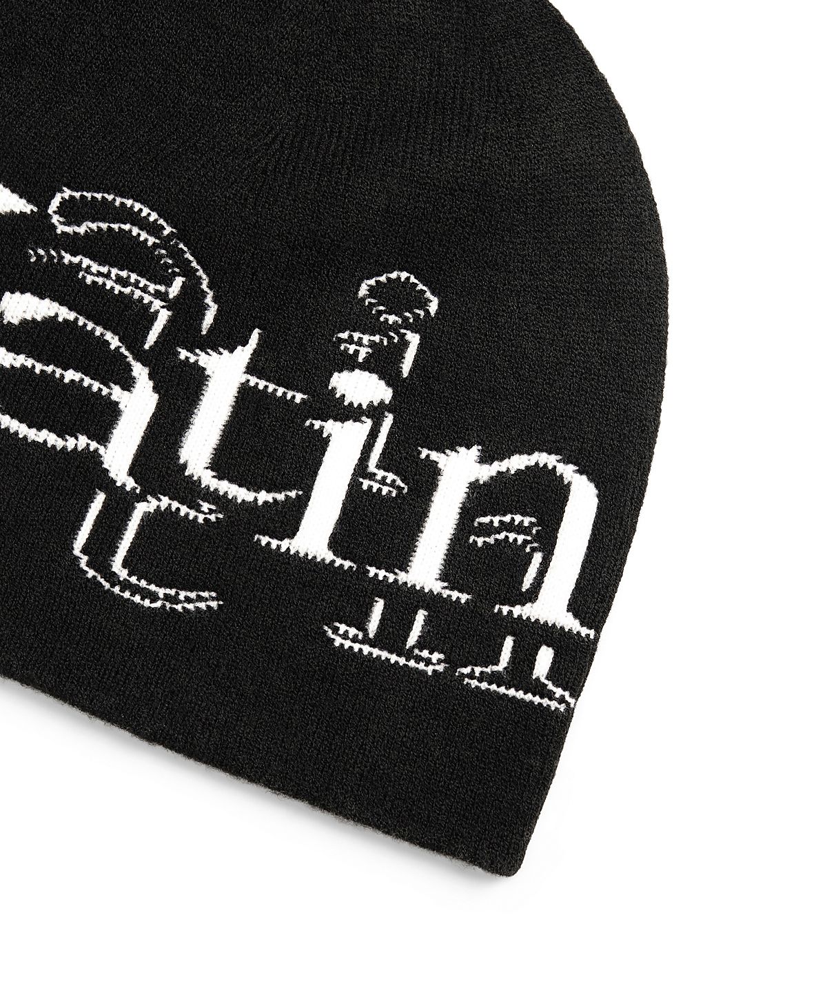 마뗑킴(MATIN KIM) STROKE LOGO JACQUARD BEANIE IN BLACK