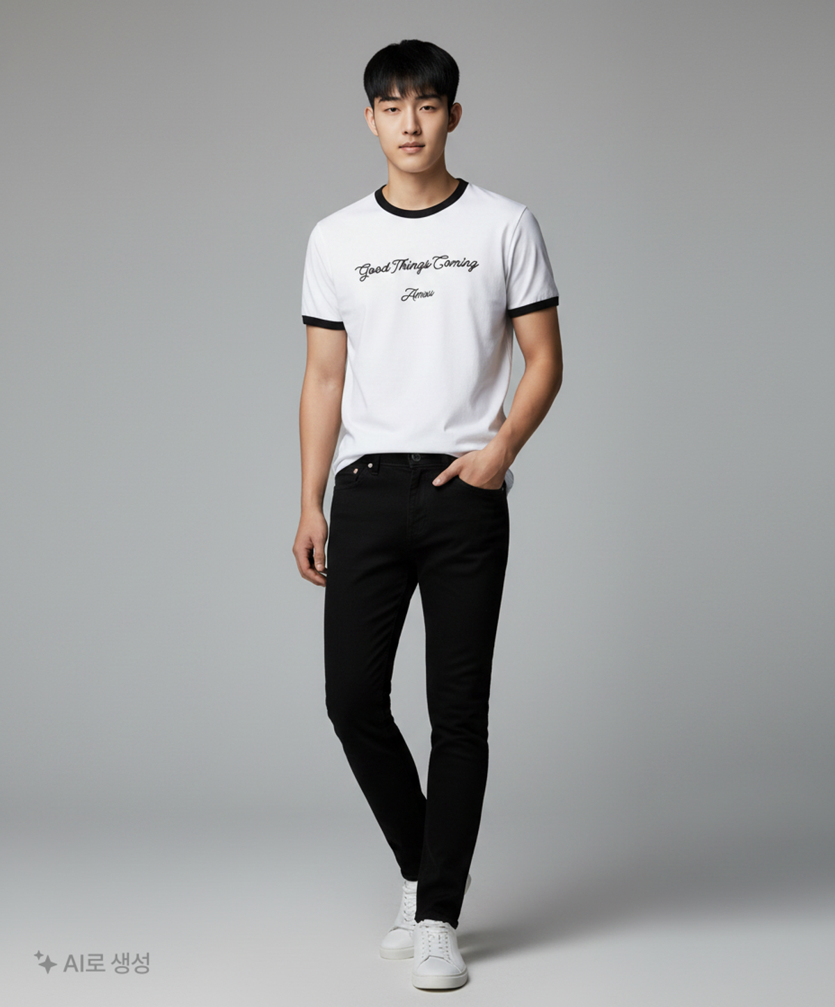 아모우(AMOU) Good things coming arch logo ringer half T-shirts white 3