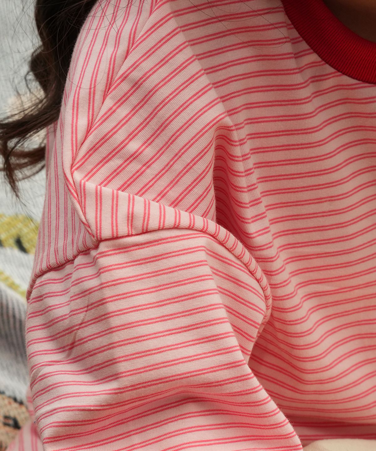 라메종드도도(LA MAISON DE DODO) DODO BASIC Oversized Stripe T Shirt (Red/Strawberry Pink)