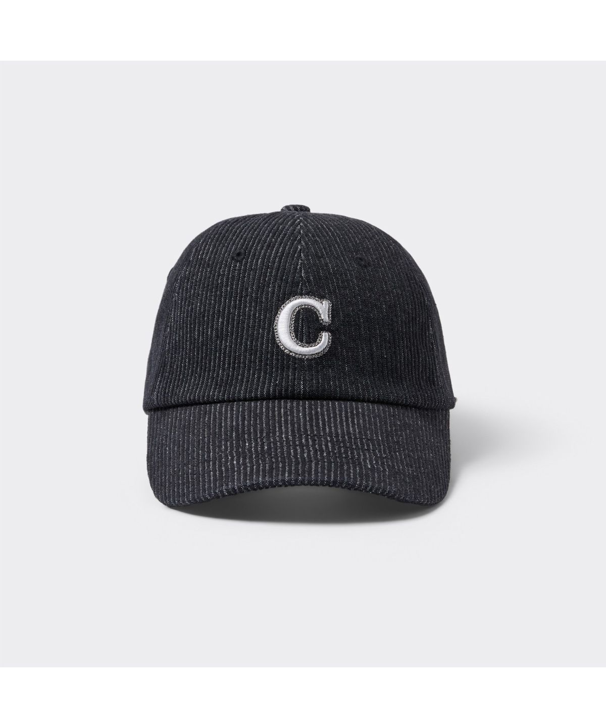 커스텀멜로우(CUSTOMELLOW) 블랙 데님 스트라이프 볼캡 CARAX26512BKX