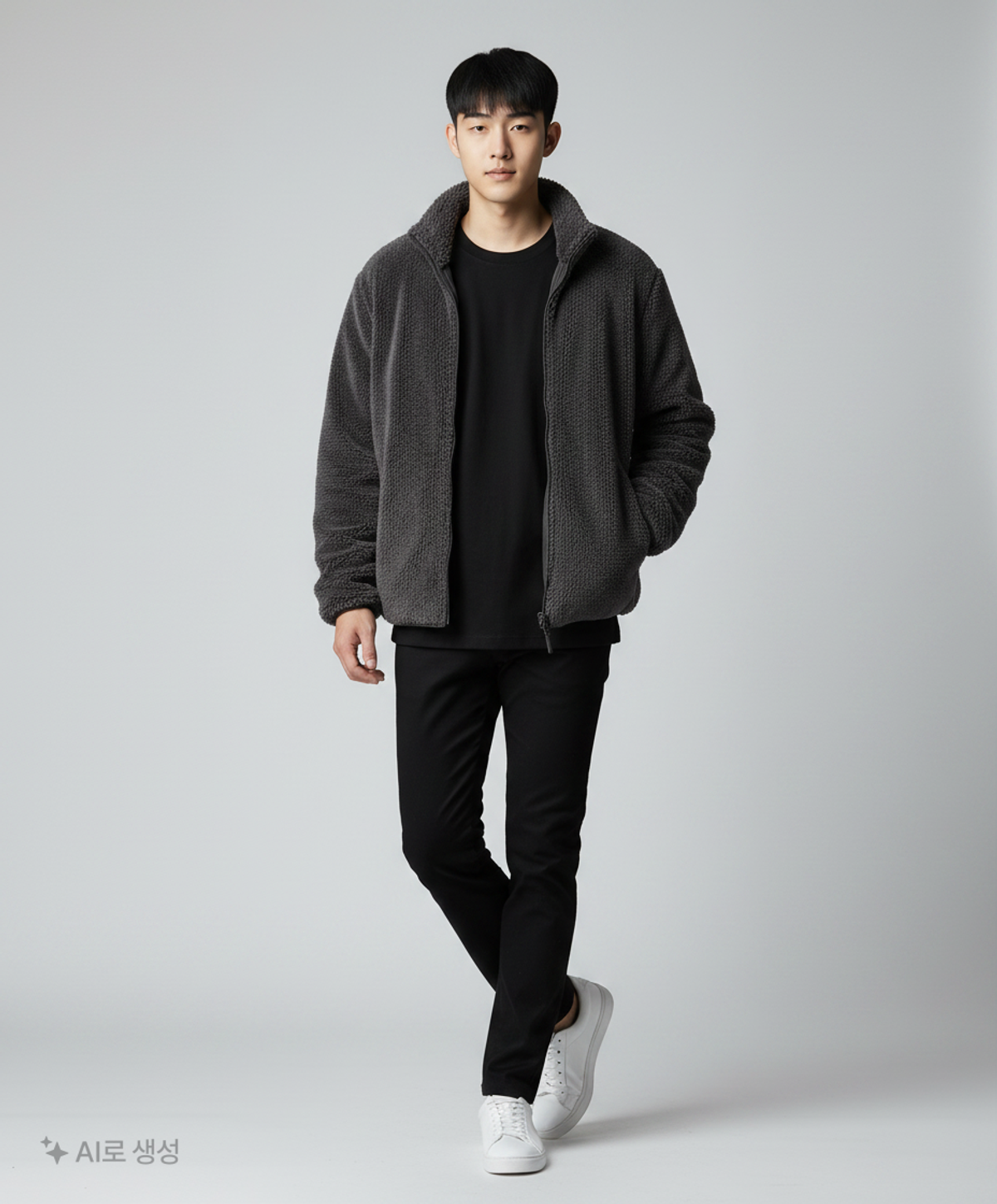 무신사 스탠다드(MUSINSA STANDARD) 샤기 플리스 집업 재킷 [다크 그레이] M