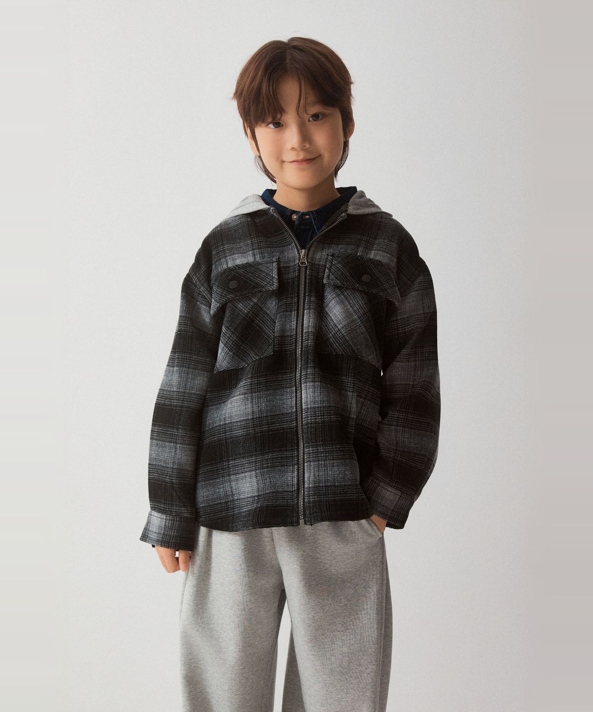 스파오 키즈(SPAO KIDS) [키즈] 체크 후드 셔켓_SPJAG49KU2