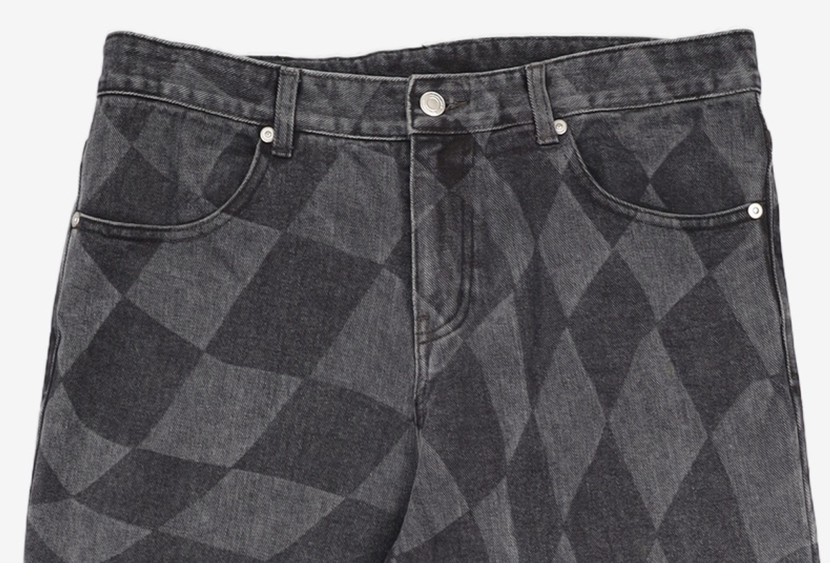 노매뉴얼(NOMANUAL) D.T CHECKERBOARD DENIM PANTS - WASHED BLACK 100