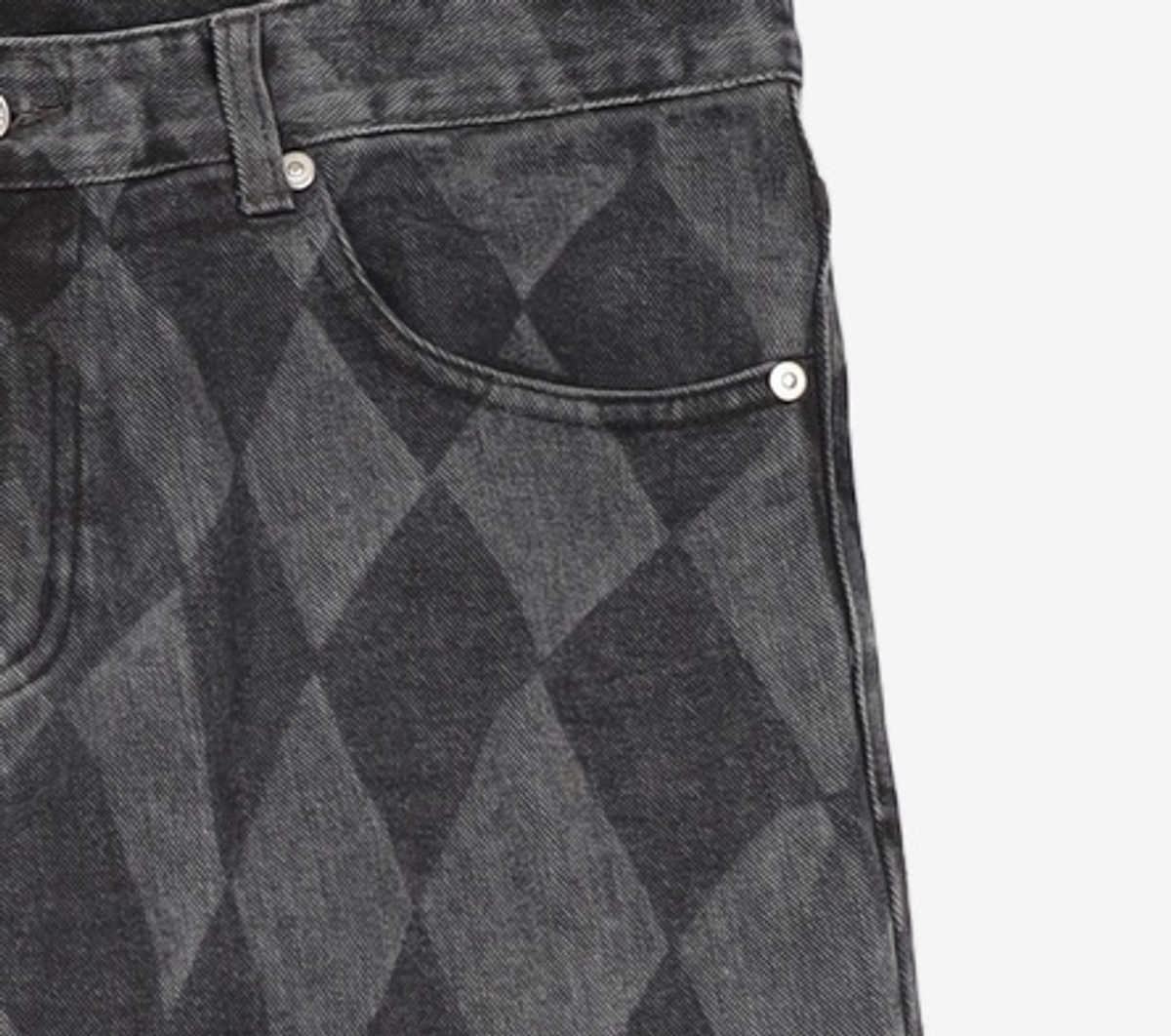 노매뉴얼(NOMANUAL) D.T CHECKERBOARD DENIM PANTS - WASHED BLACK 100