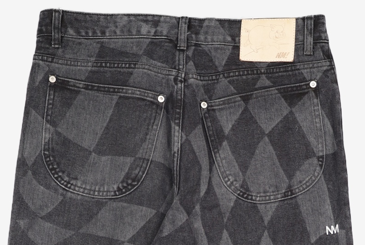 노매뉴얼(NOMANUAL) D.T CHECKERBOARD DENIM PANTS - WASHED BLACK 100