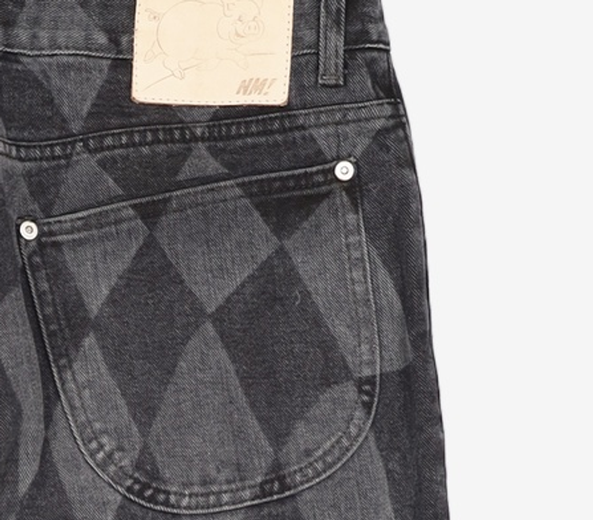 노매뉴얼(NOMANUAL) D.T CHECKERBOARD DENIM PANTS - WASHED BLACK 100
