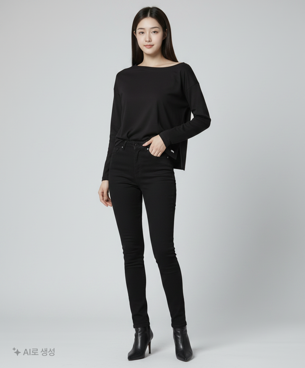 파이브라인(FIVELINE) 언밸런스 스웻셔츠 블랙 FREE