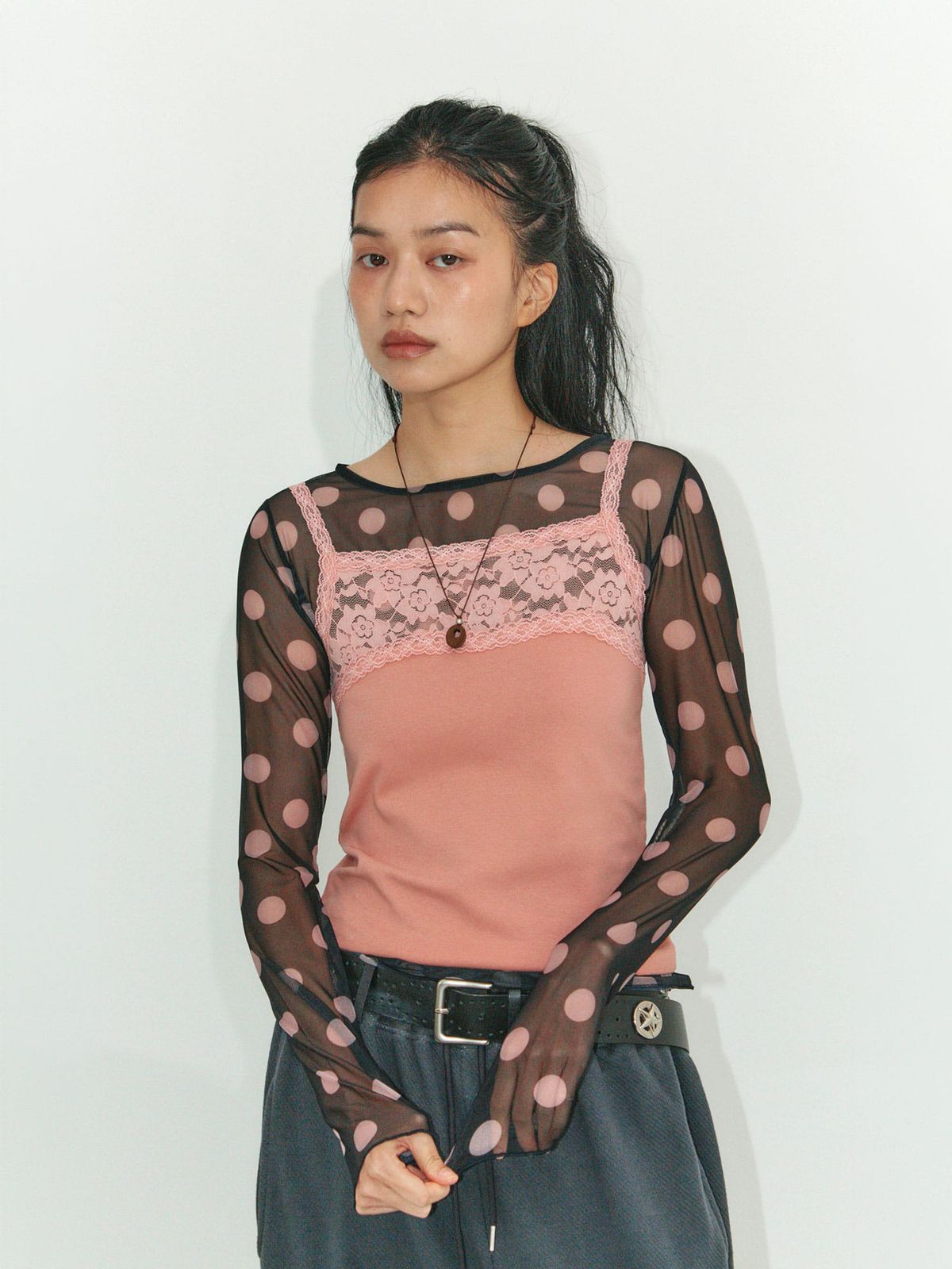 이히하(YEEHEEHAA) dorothy see-through dot T (BK)