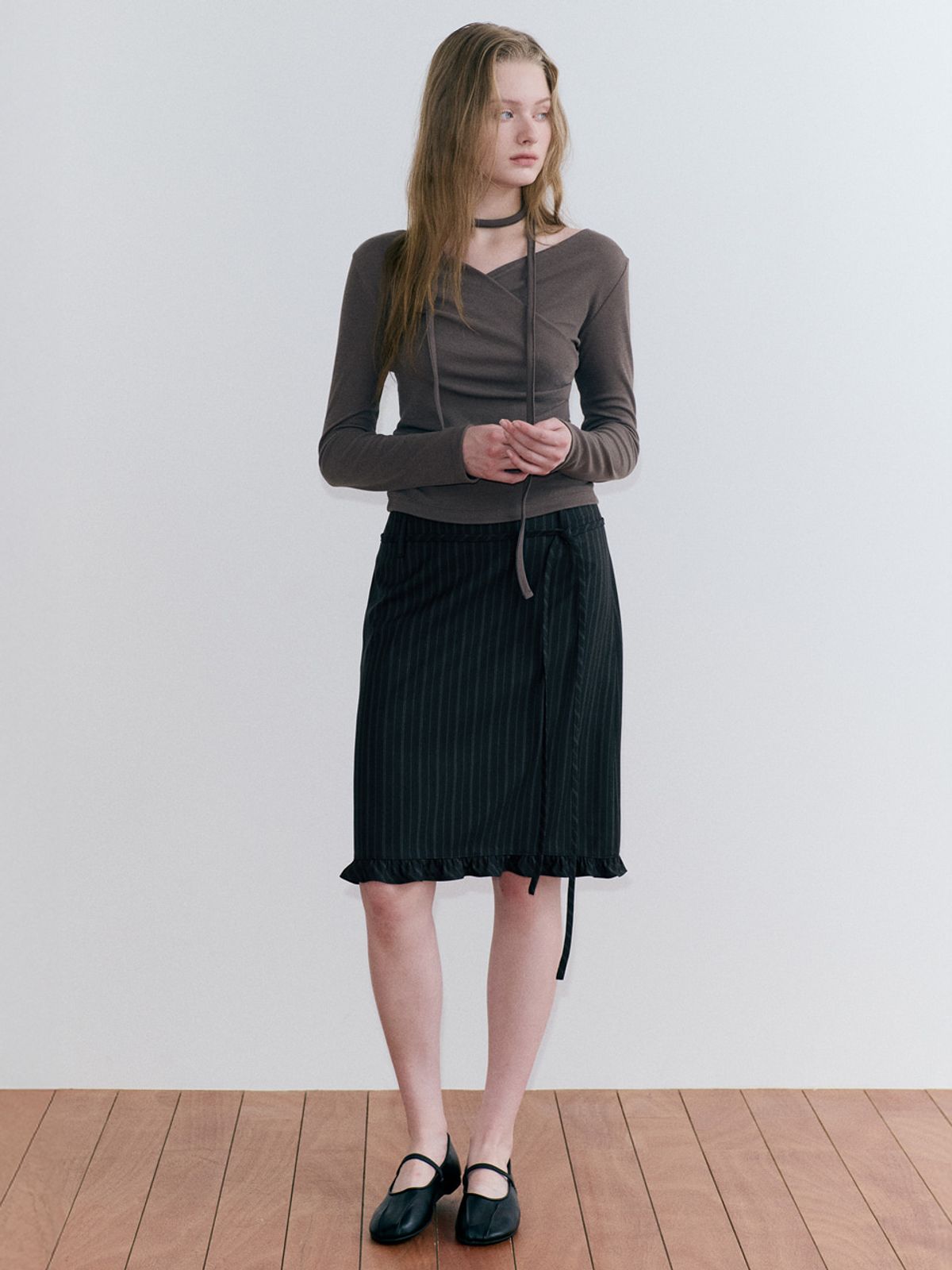 에트몽(ETMON) Frill Midi Skirt, Black
